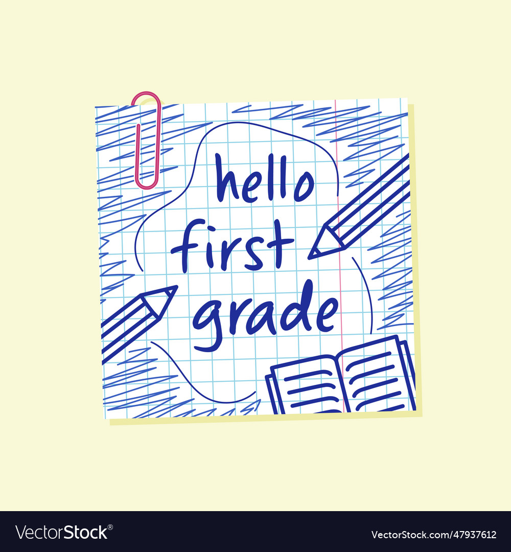 Hello first grade grid paper note with paperclip