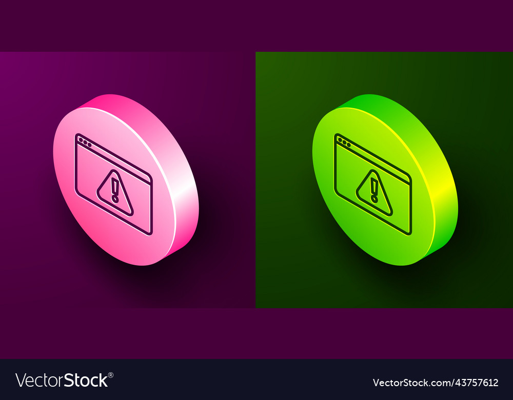 Isometric line browser with exclamation mark icon vector image Isometric line browser with exclamation mark icon