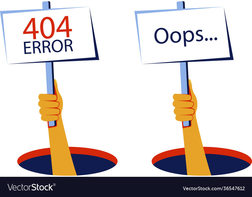 Oops 404 error website template vector image Oops 404 error website template