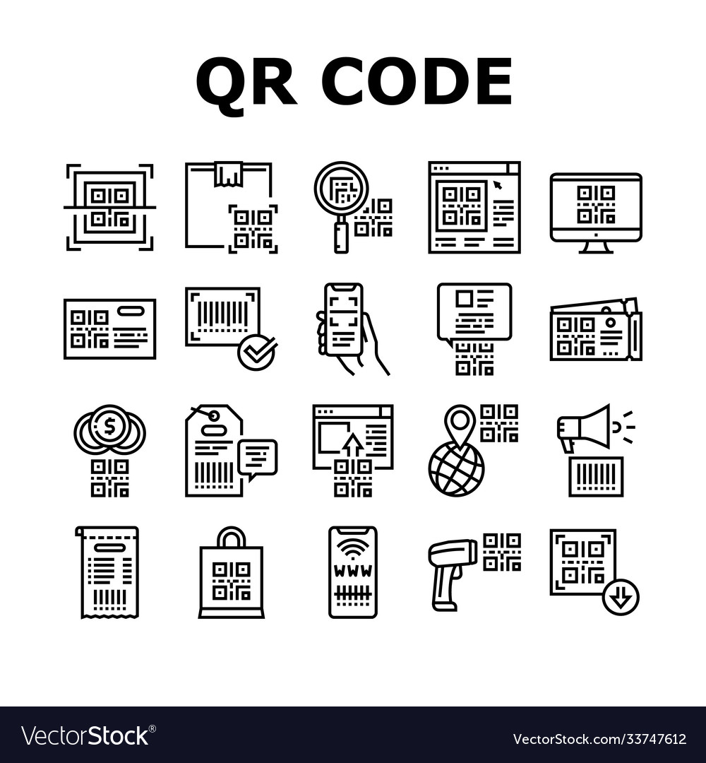 Qr code identification collection icons set vector image Qr code identification collection icons set