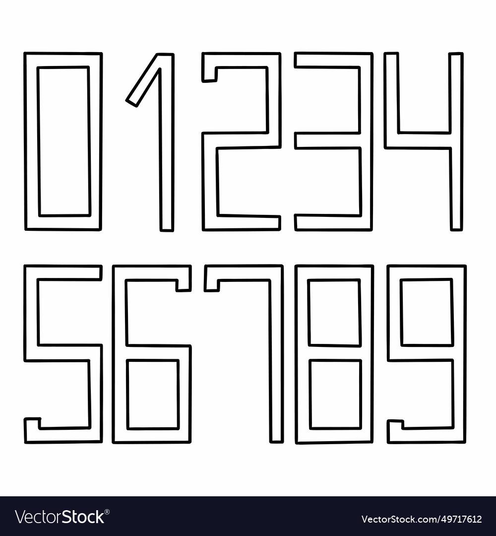 Rectangular capital outline black digits numbers