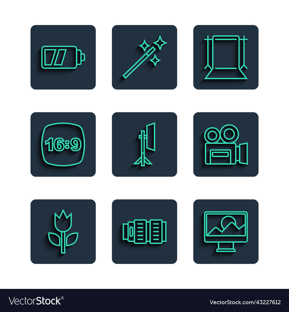 Set line photo mode macro camera lens vector image Set line photo mode macro camera lens