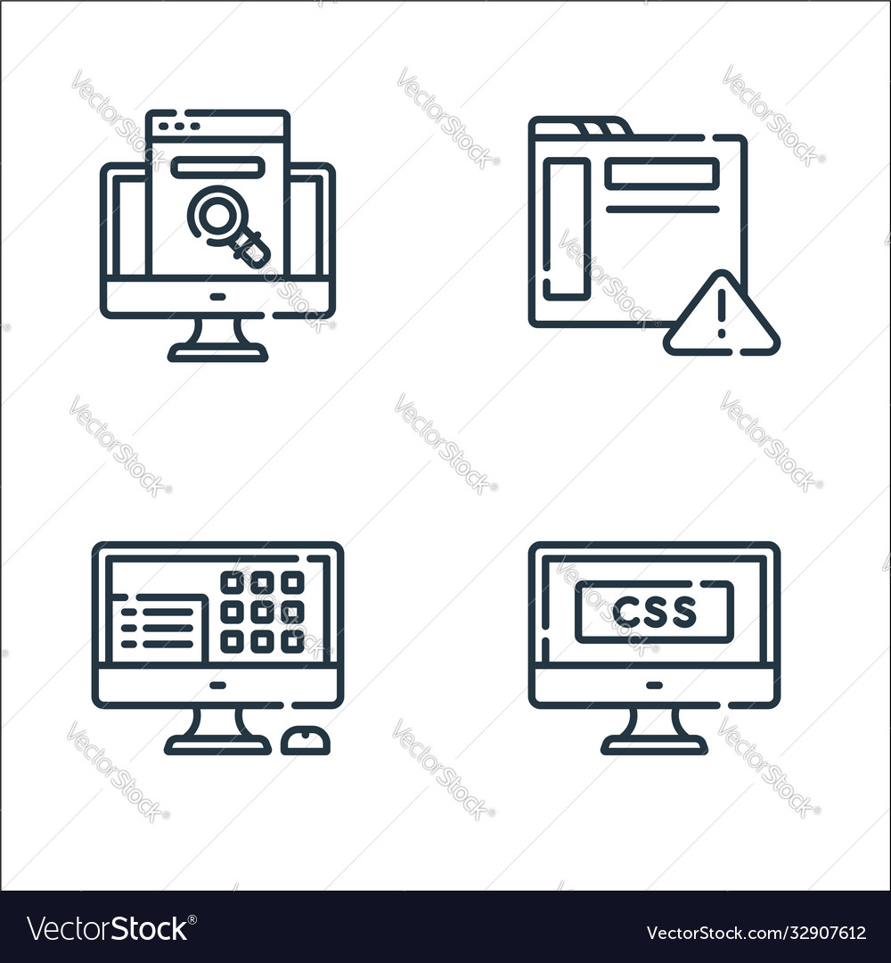 Web development line icons linear set quality vector image Web development line icons linear set quality