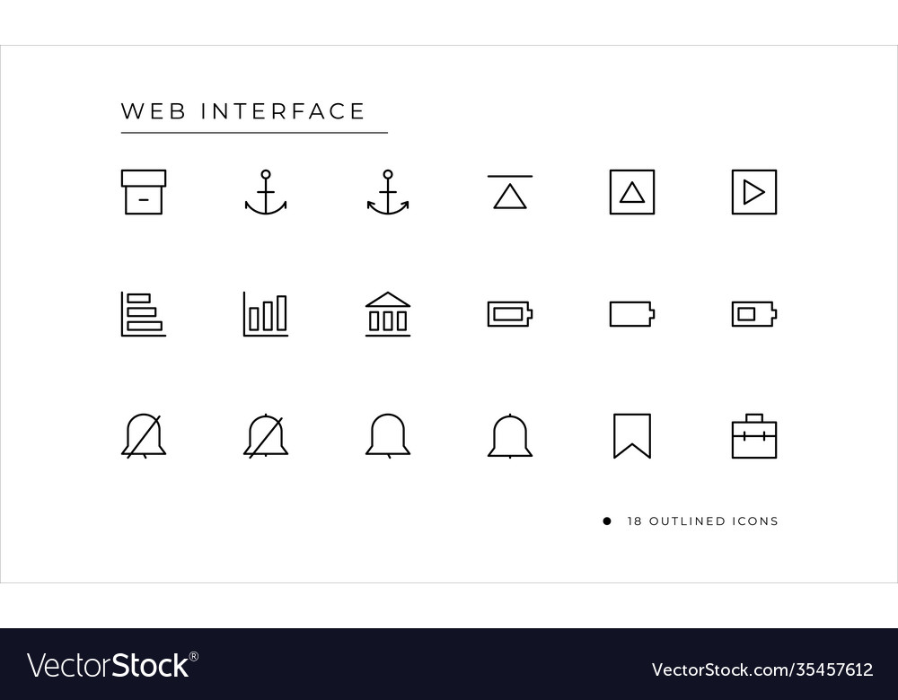 Web interface icon set with outlined style