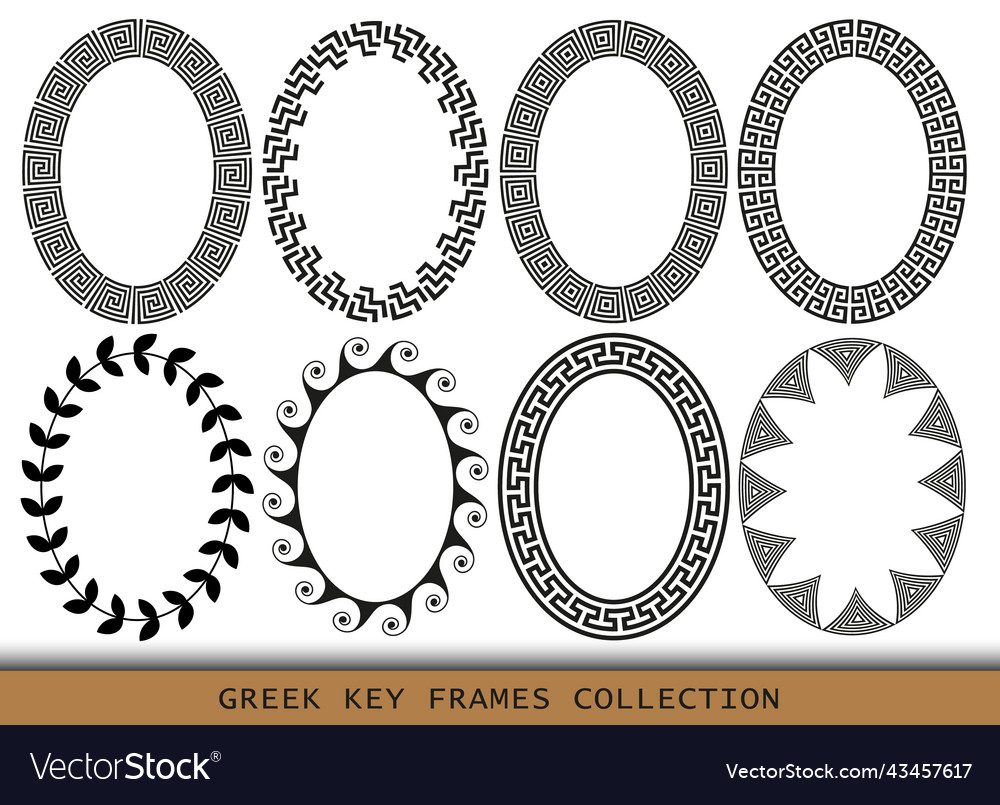 Ancient greek oval frames patterns set of antique