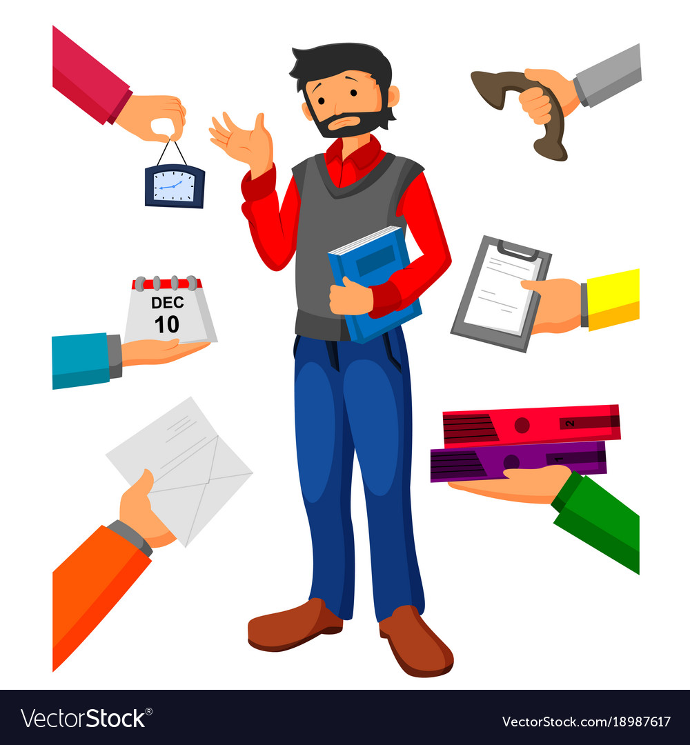 Overwhelmed Man with Multiple Tasks