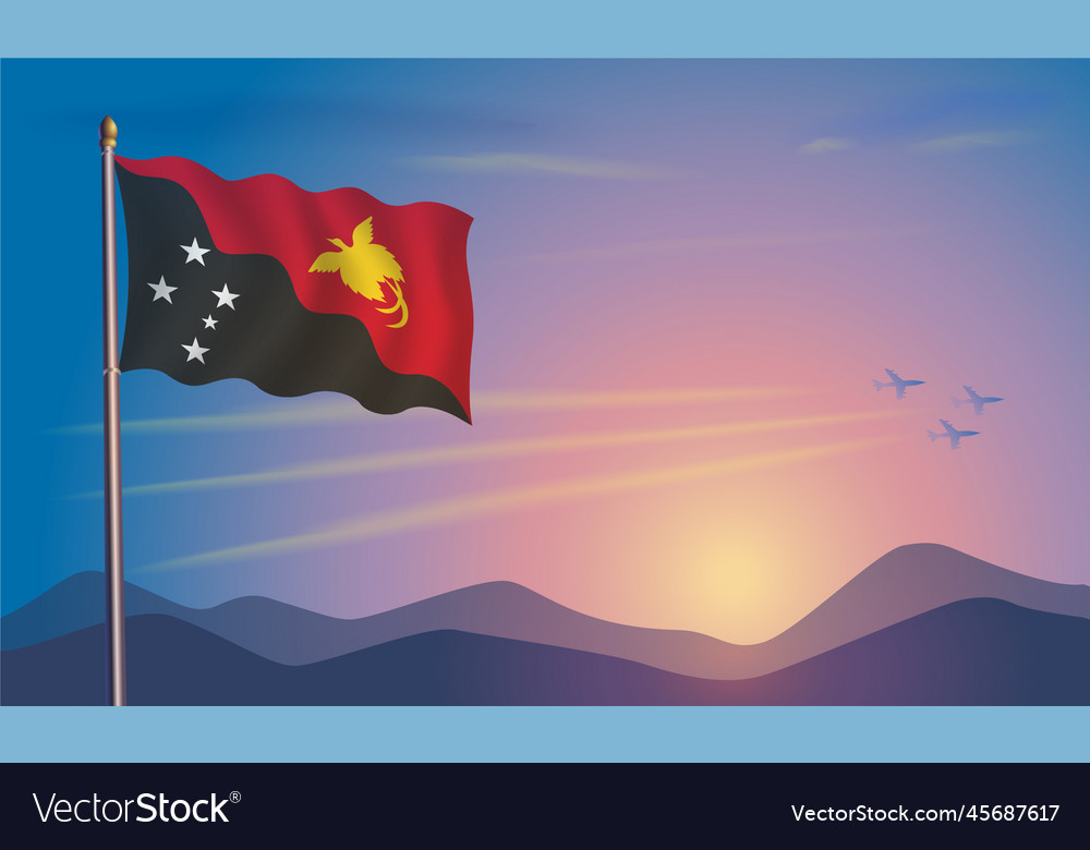 Papua new flag in the morning sun