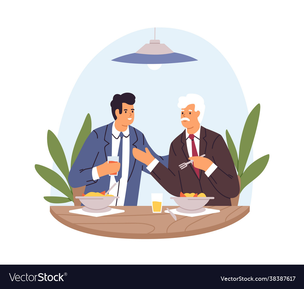 People in suits eating and talking at business Vector Image