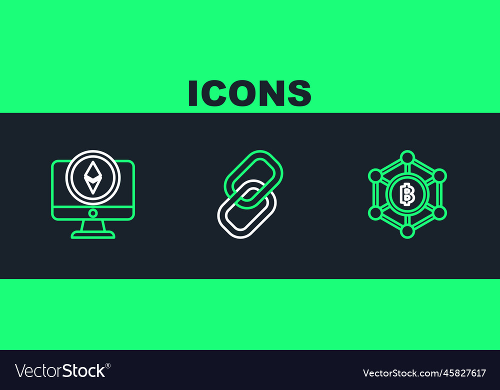 Set line blockchain technology bitcoin monitor Vector Image Set line blockchain technology bitcoin monitor