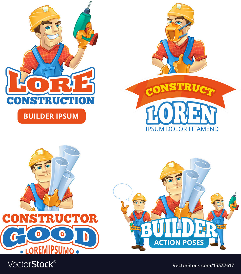 Set of builders or handymans in action