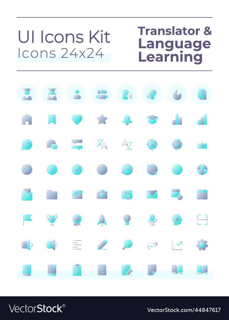 Translator flat gradient two-color ui icons set