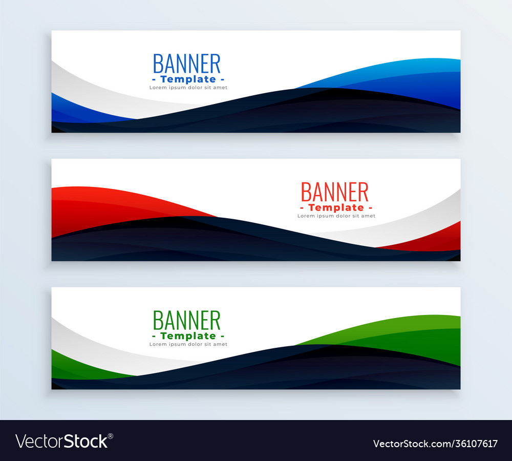 Wavy web business banners headers set Royalty Free Vector