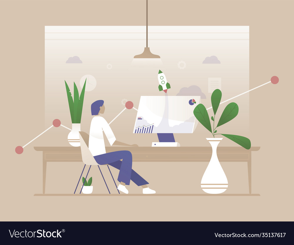 Worker man using computer seo