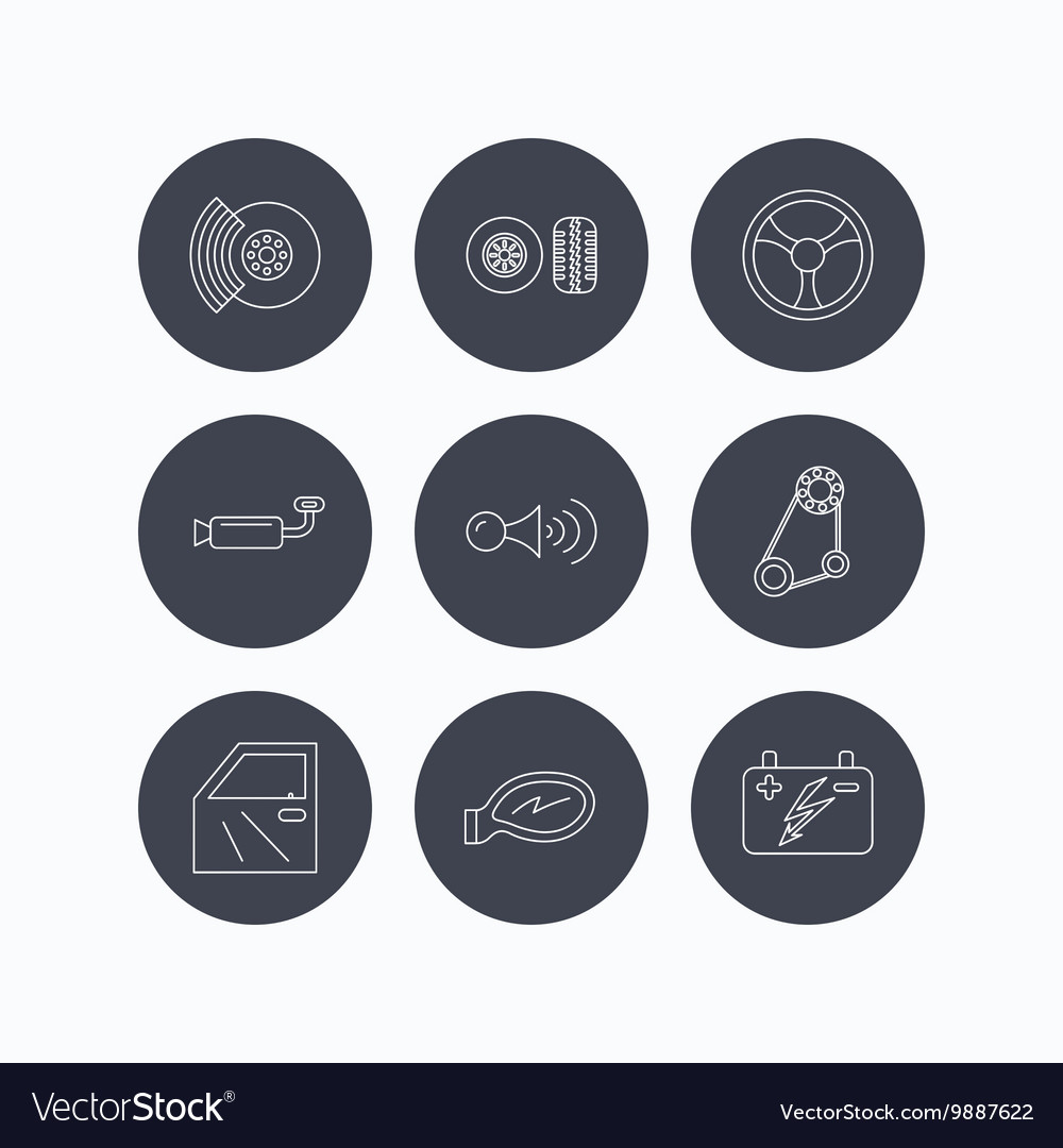 Accumulator brakes and steering wheel icons Vector Image