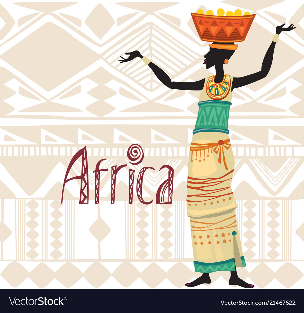 African Woman In Ethnic Dress On Ornament Vector Image