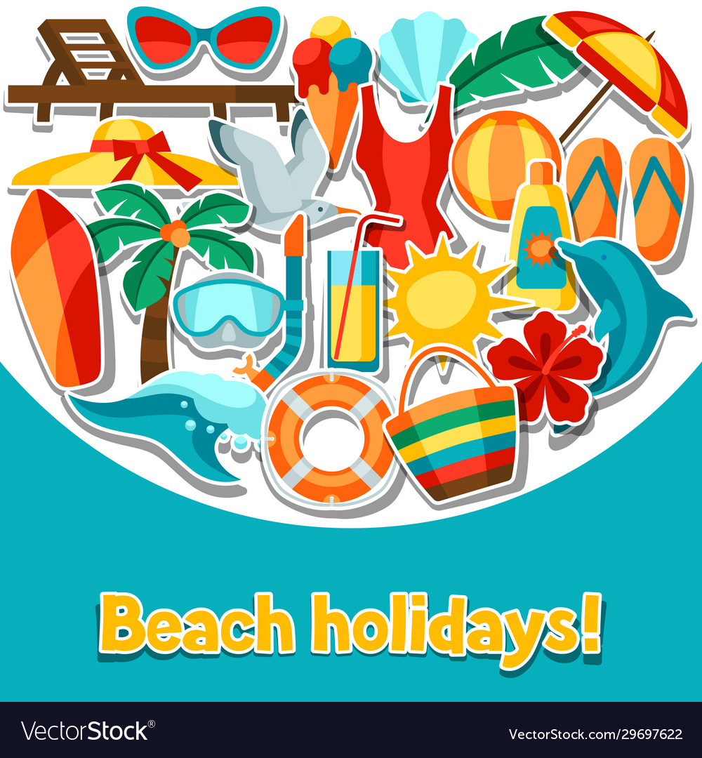 Background with summer and beach objects vector image Background with summer and beach objects