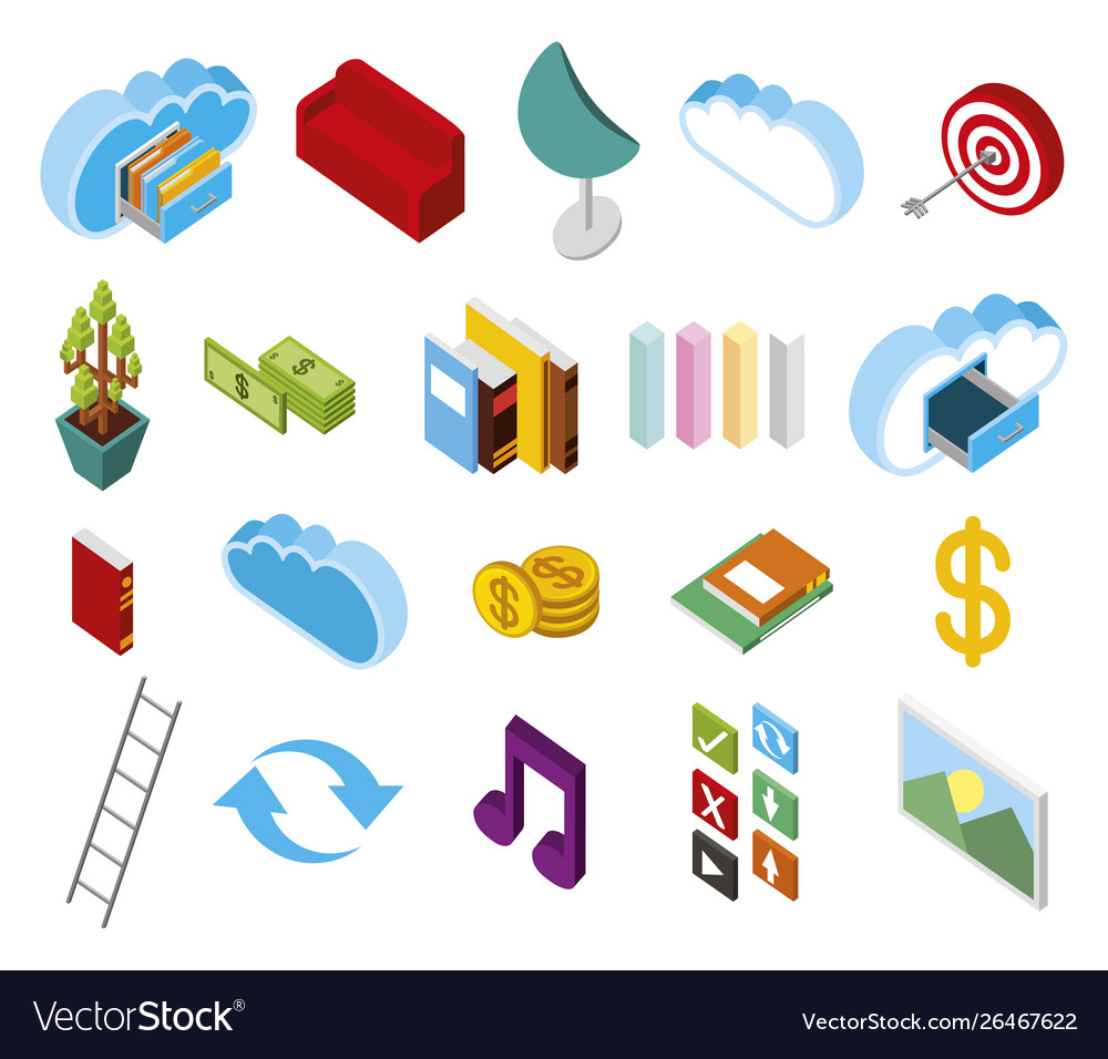 Bundle data center storage isometric set icons