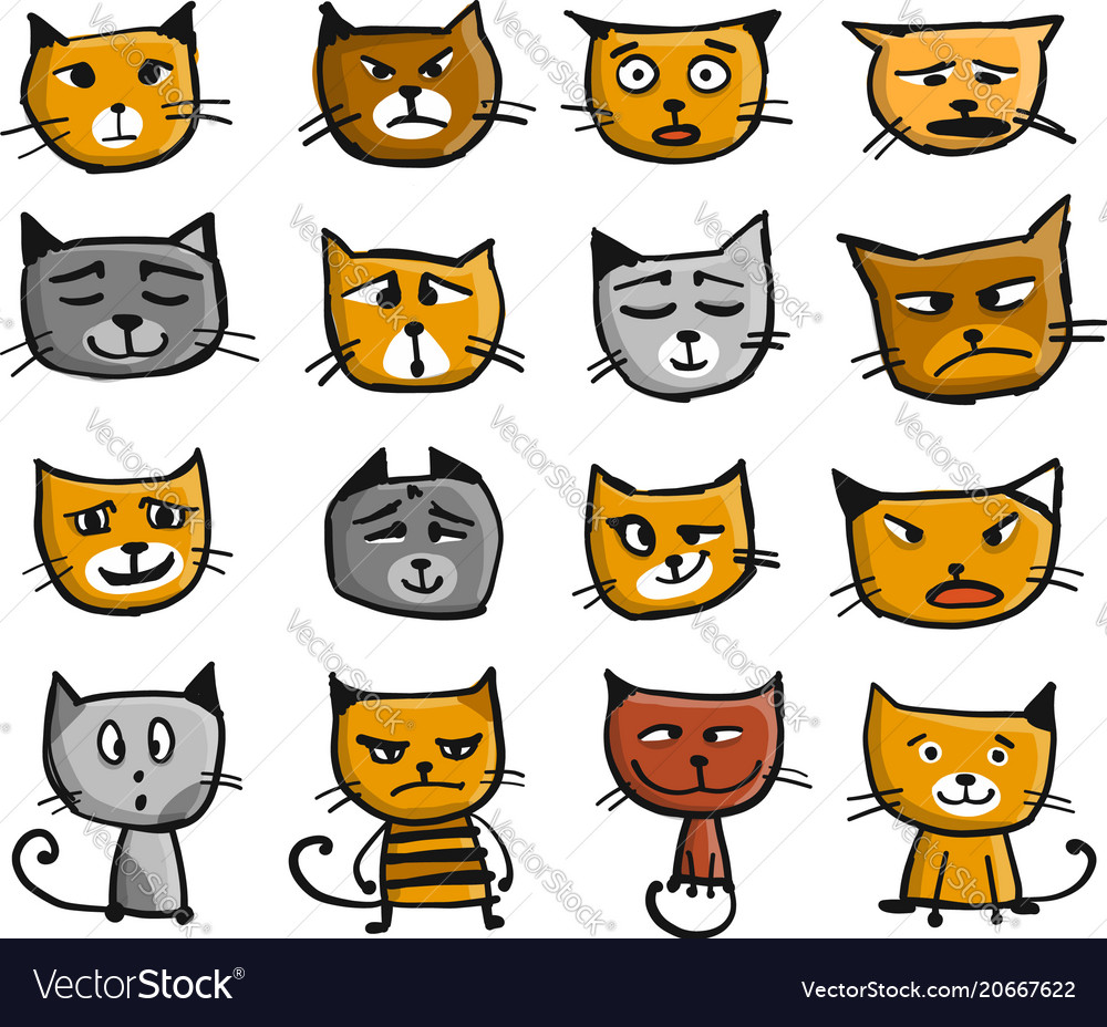 Cat faces sketch for your design Royalty Free Vector Image