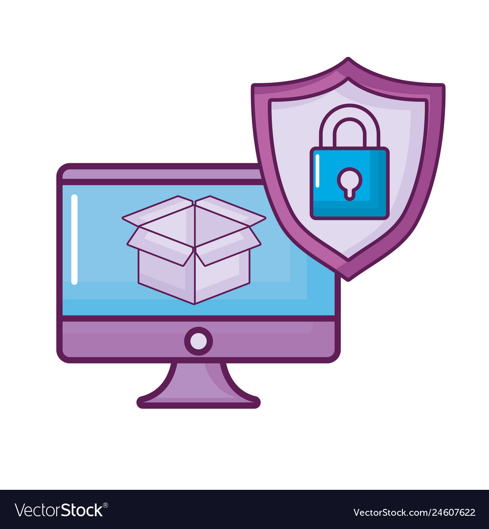 Computer with box and padlock