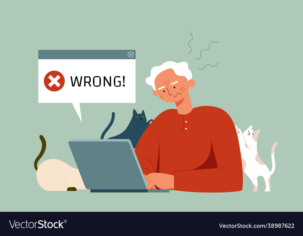 Elder getting error message on web vector image Elder getting error message on web