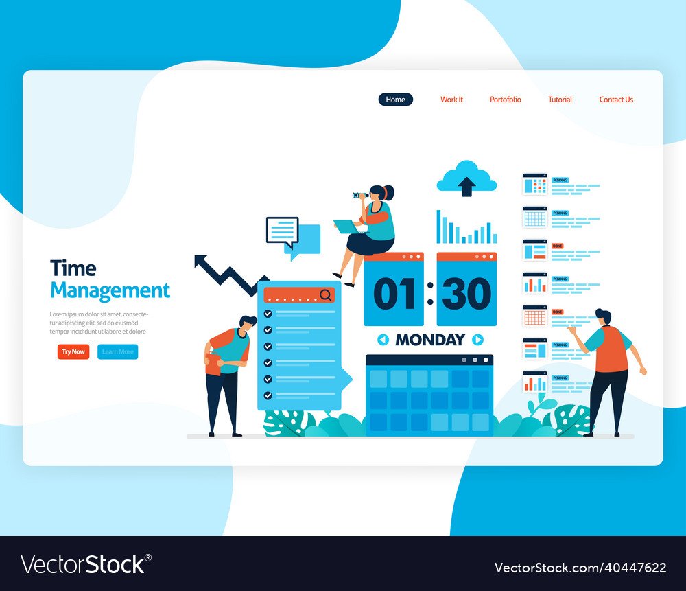 Landing page of time management and scheduling vector image Landing page of time management and scheduling