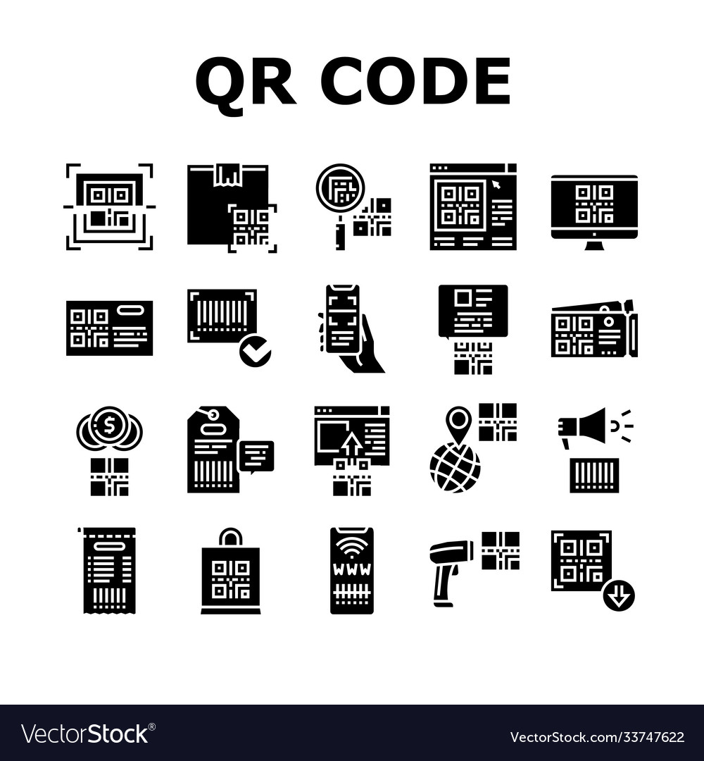 Qr code identification collection icons set vector image Qr code identification collection icons set