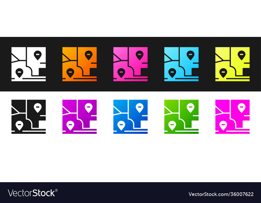 Set folded map with location marker icon isolated