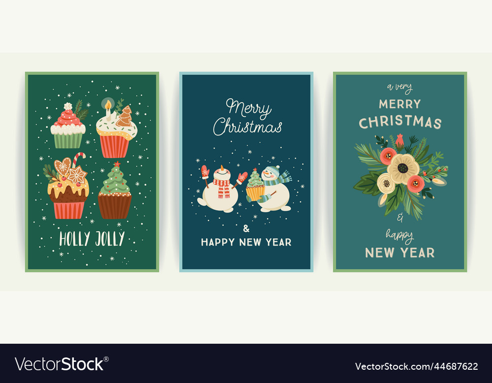 Set of christmas and happy new year cards cute