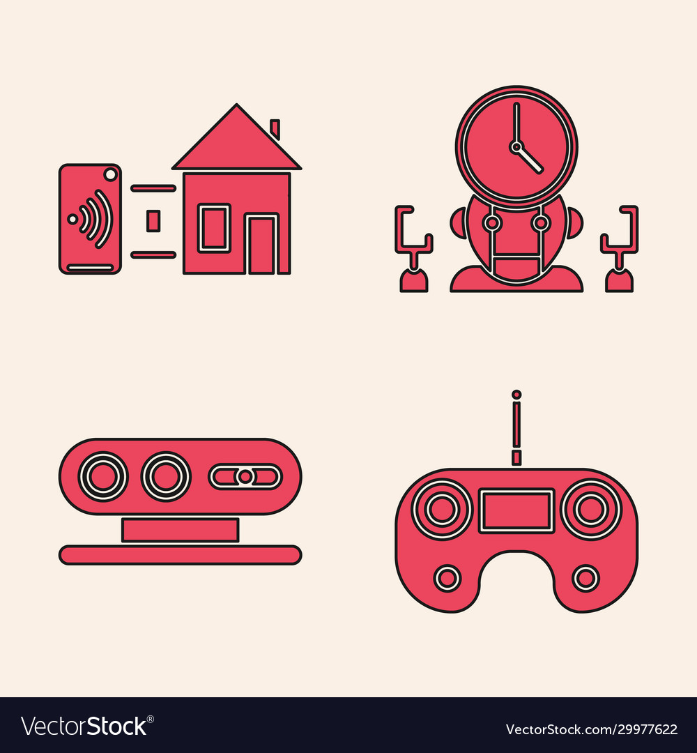 Set remote control smart home robot and digital vector image Set remote control smart home robot and digital