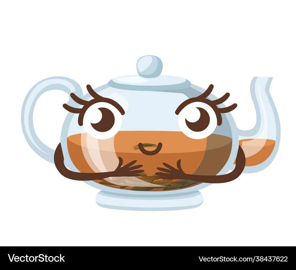 Transparent glass teapot with black tea mascot Vector Image