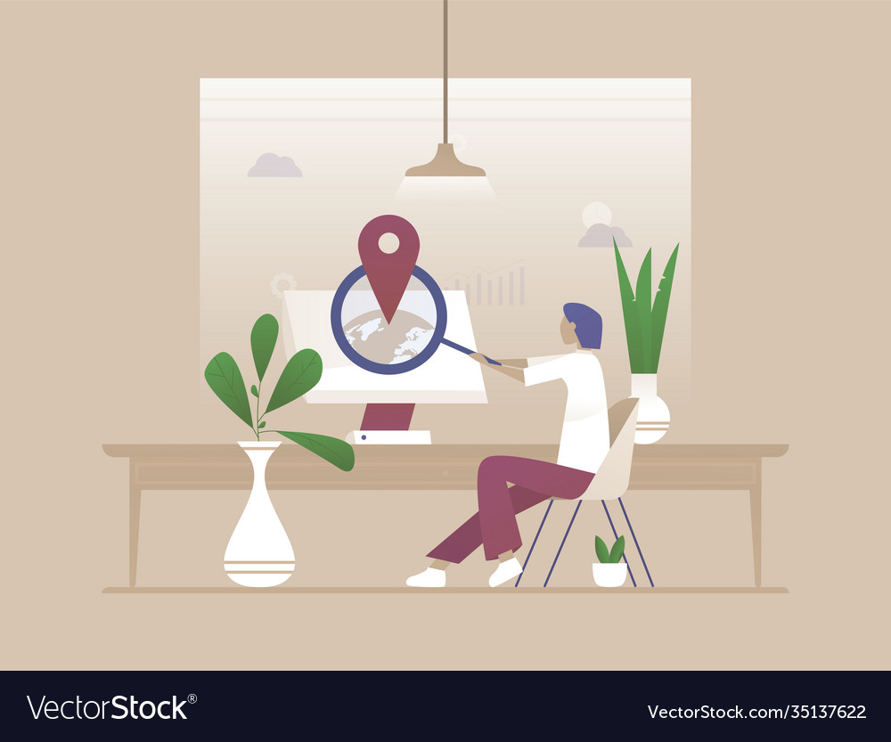 Worker man searching geo on web vector image Worker man searching geo on web
