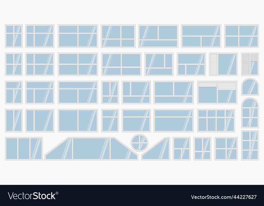 Apartment white window frames set isolated flat