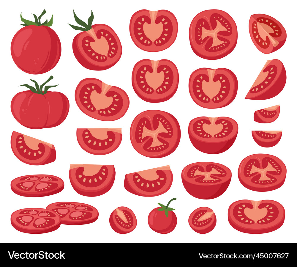 Cartoon chopped tomatoes red vegetable slices Vector Image