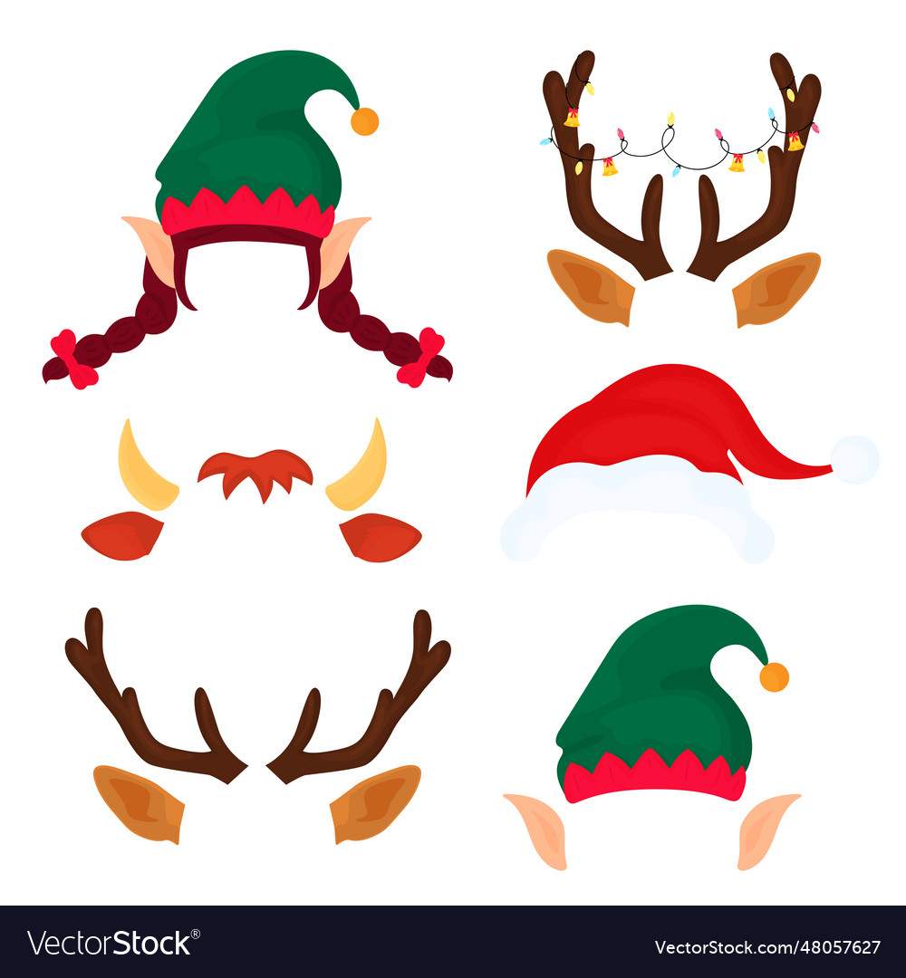 Christmas antlers with light garland elf hat and Vector Image