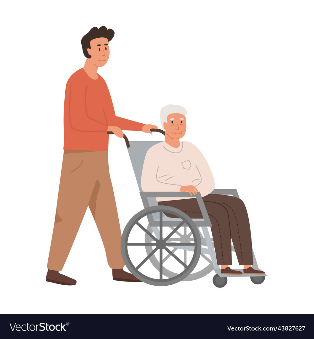 Nurse or volunteer taking care of elderly man Vector Image