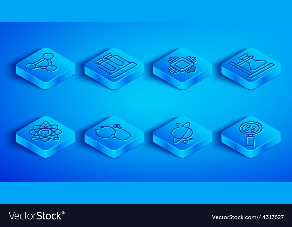 Set line molecule test tube processor cpu vector image Set line molecule test tube processor cpu