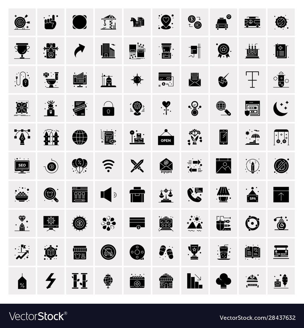 100 solid business icons for web and print Vector Image 100 solid business icons for web and print