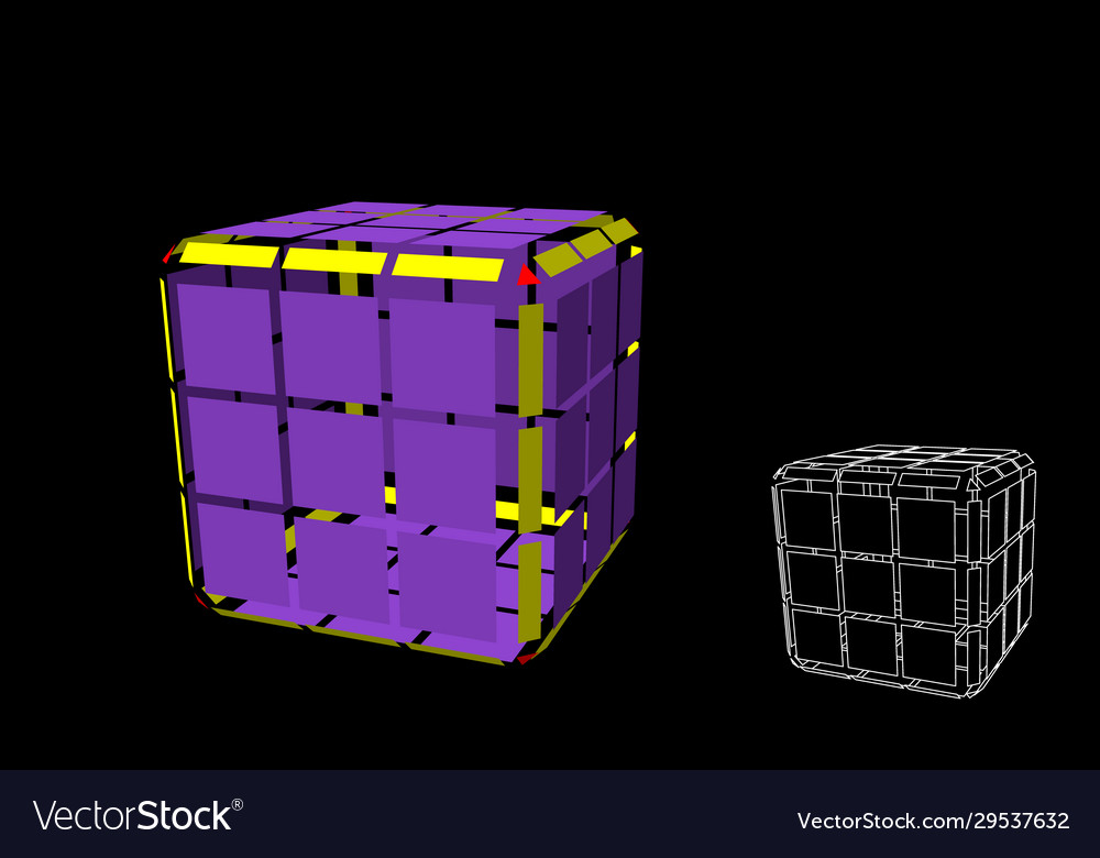 Abstract polygonal cube with cuts 3d
