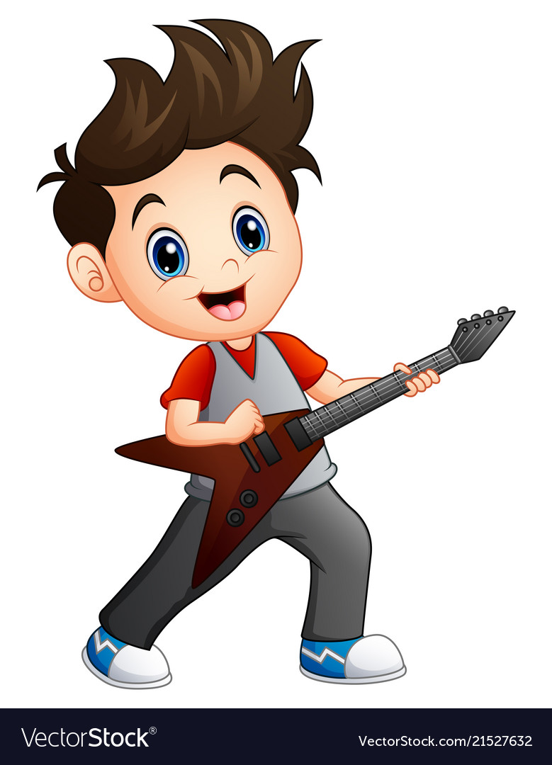 Cartoon boy playing electric guitar Royalty Free Vector