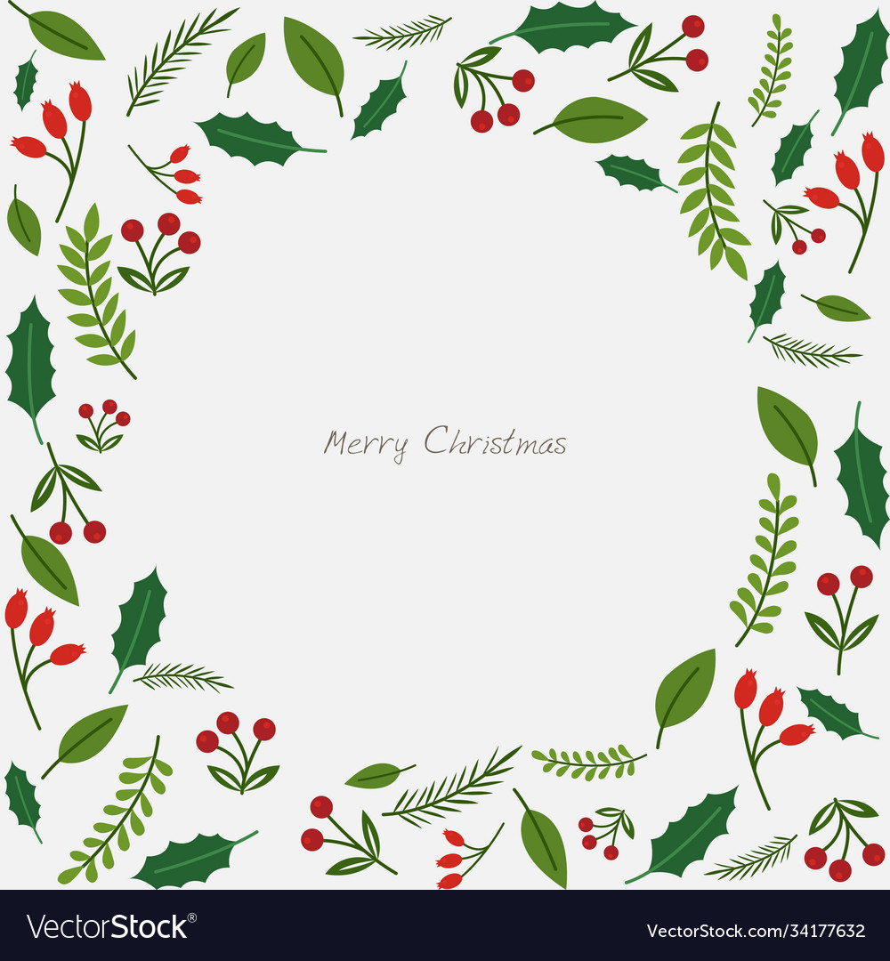 Christmas plants flat design circle frame Vector Image