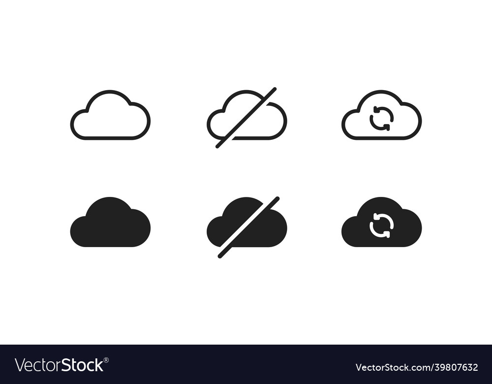 Cloud web icon set outline internet data line vector image Cloud web icon set outline internet data line