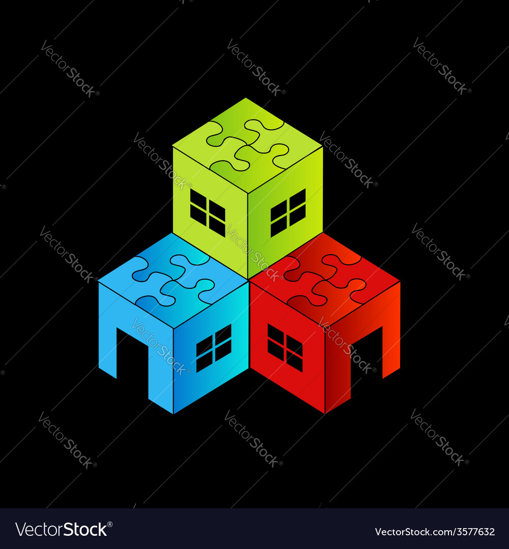 Colorful logo for real estate market with a puzzle