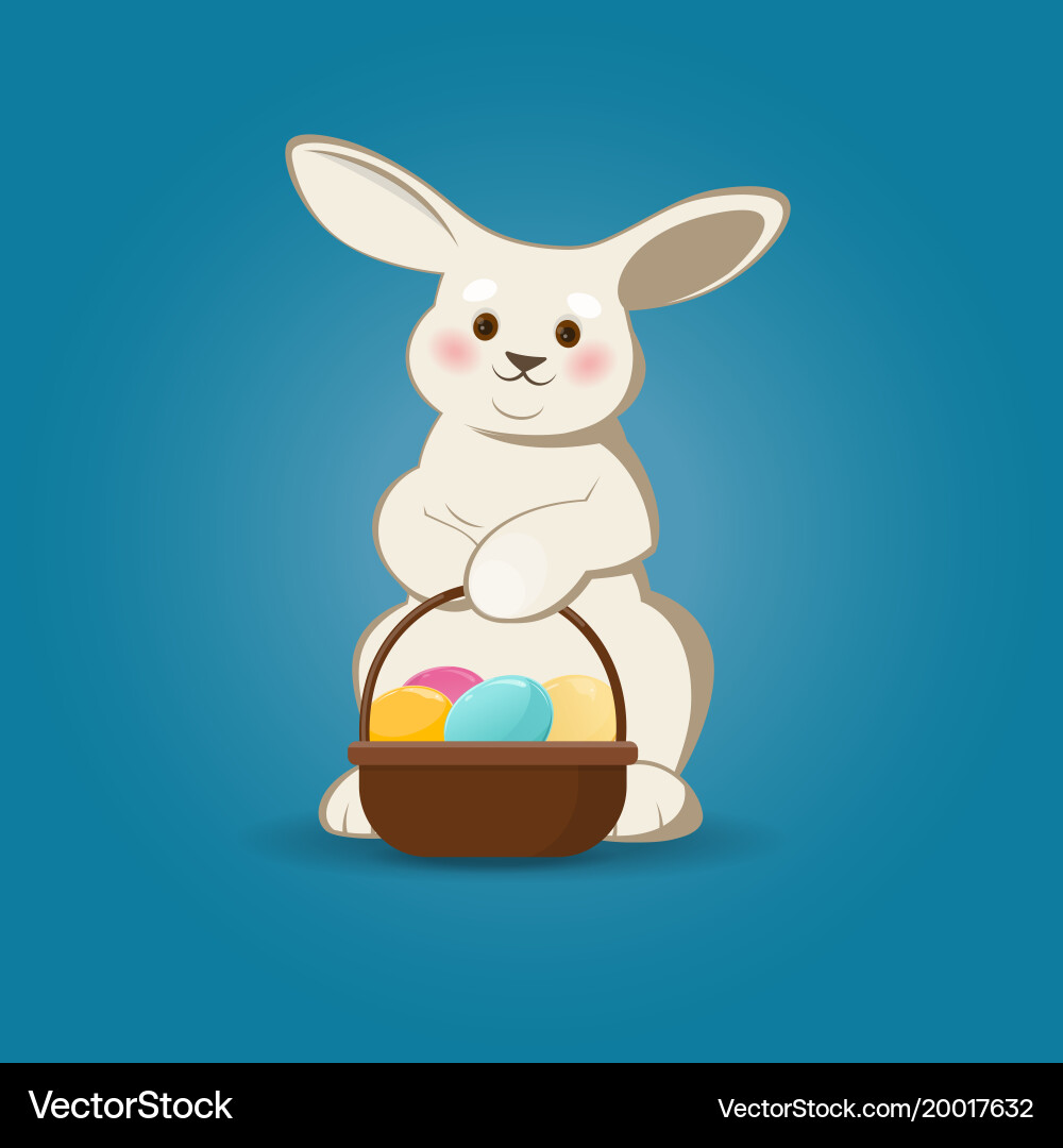 Cute easter bunny with easter eggs basket Vector Image