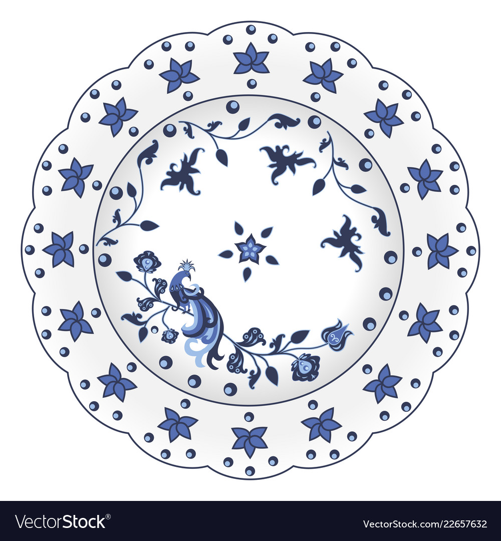 Decorative porcelain plate ornate in traditional Vector Image