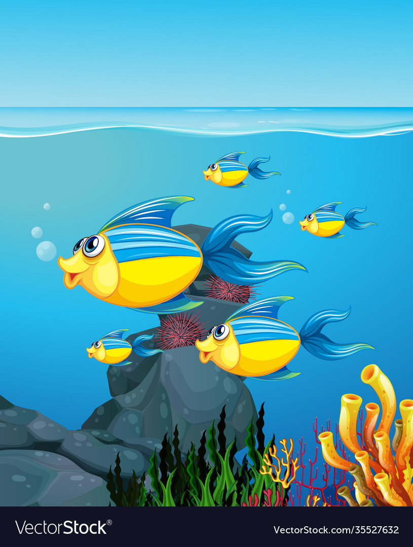 Many exotic fishes cartoon character in the Vector Image