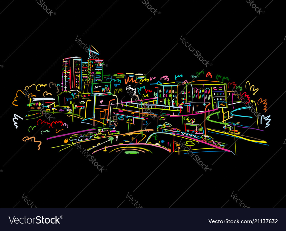 Sketch of traffic road in city for your design