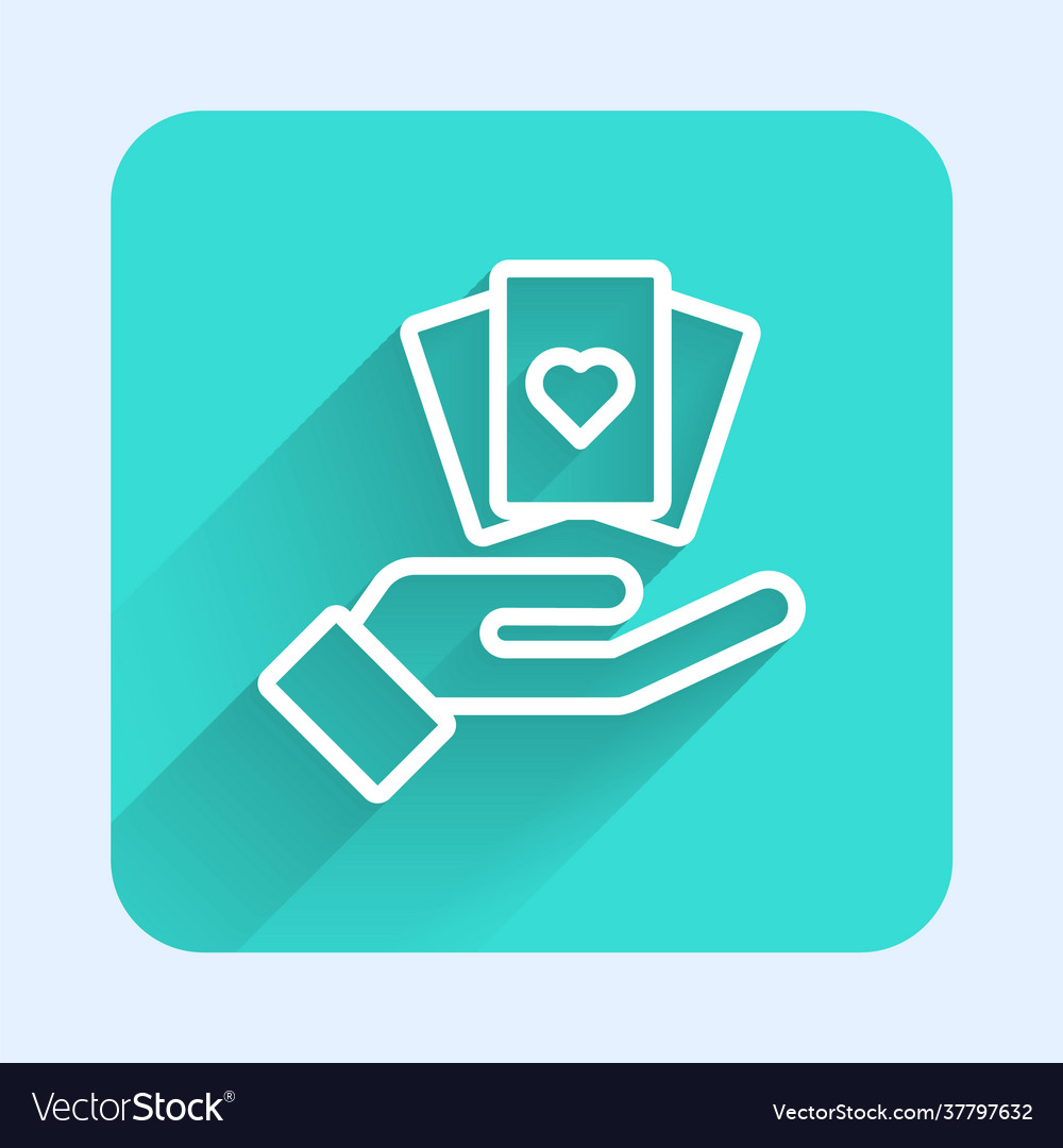 White line hand holding playing cards icon