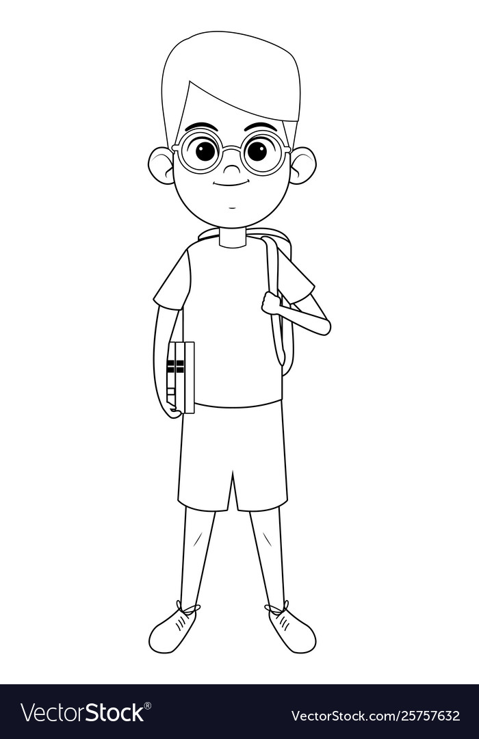 Young boy with a book black and white Royalty Free Vector