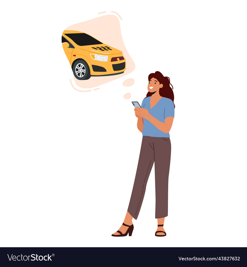 Young woman calling or using app for ordering taxi