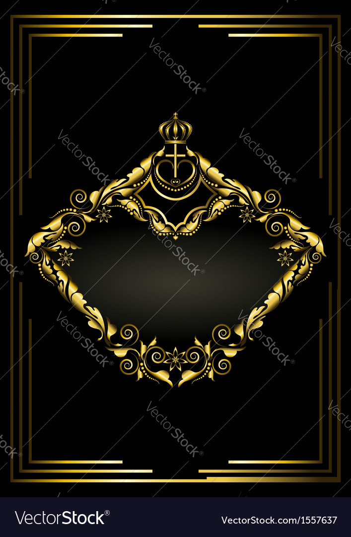 Antique gold frame with crown on black background